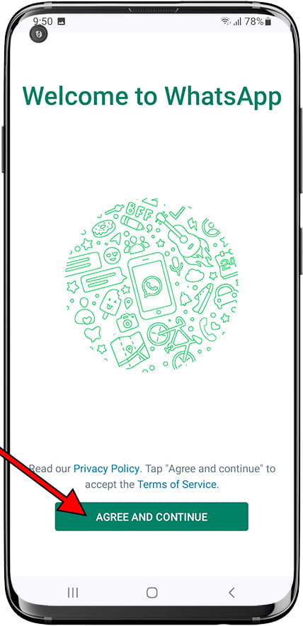 agree and continue button on whatsapp