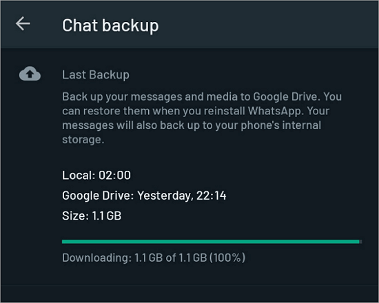 check chat backup on whatsapp