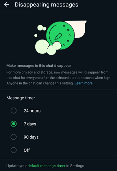 duration of disappearing message