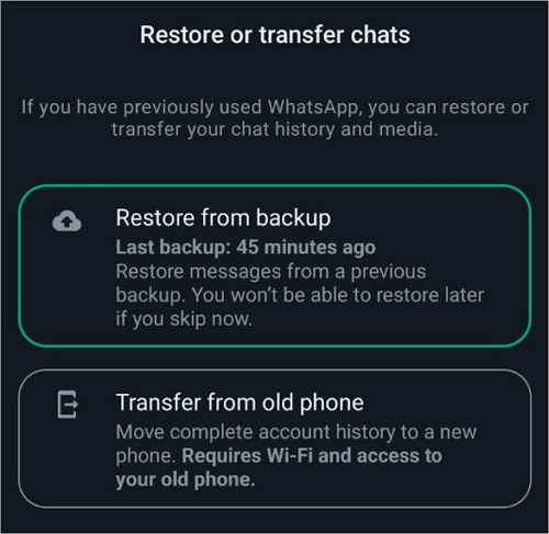 restore or transfer chats on whatsapp