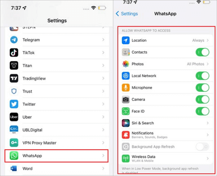 whatsapp iphone permission