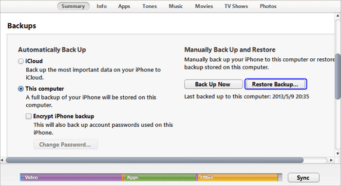 restore backup from itunes